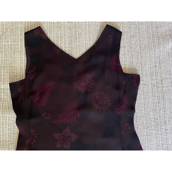 INC Women’s 8P Floral Sleeveless Midi Dress Brown Burgundy Elegant Cocktail - Picture 3 of 5